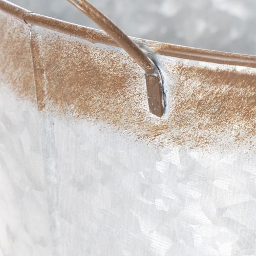 gjenstander Blomsterpotte med håndtak, dekorativ skål med rustfinish, sølvfarget metallbeholder Ø26 cm H25,5 cm