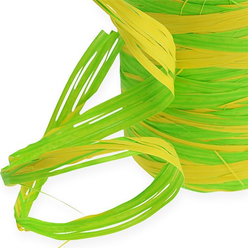 gjenstander Raffia bånd bicolor grønn-gul 200m