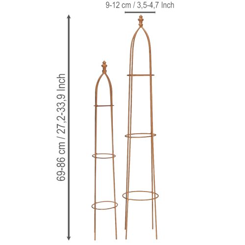 gjenstander Metall espalier obelisk i rustutseende 69/86 cm sett med 2 stk.