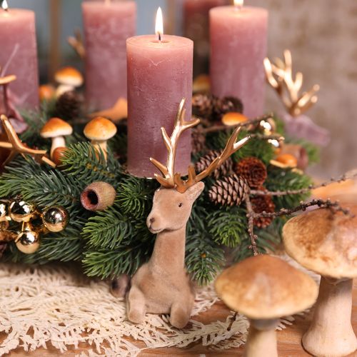 gjenstander Sittende hjortdekorasjon flokket lysebrun 15×6×15,5 cm 3 stk