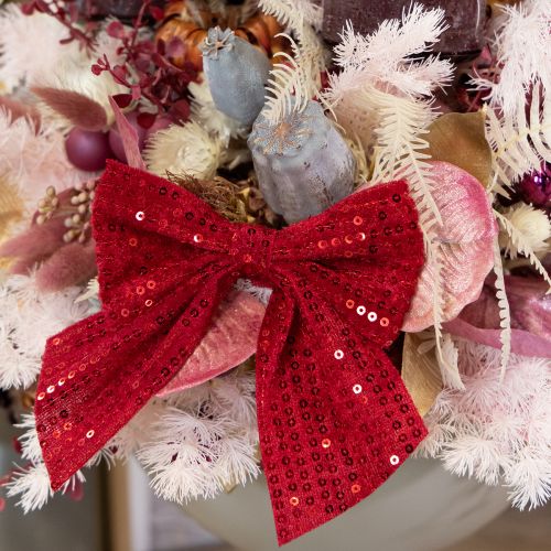 gjenstander Røde fløyelssløyfer gaveesløyfer paljetter 12 cm 4 stk