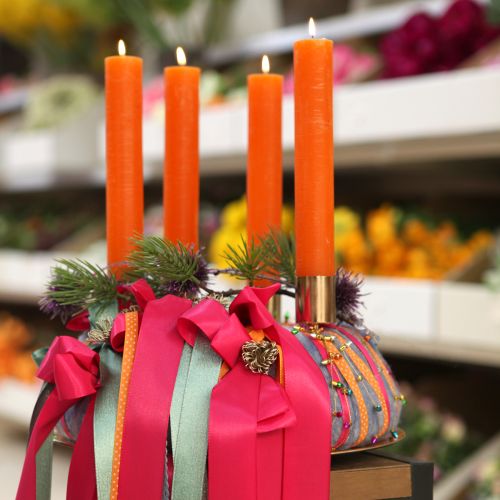 gjenstander Koniske lys farget oransje 34 mm x 240 mm 4 stk.