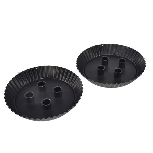 gjenstander Metall kakeformet lysholder – svart, Ø 24 cm – elegant borddekorasjon for 4 lys – 2 stk.