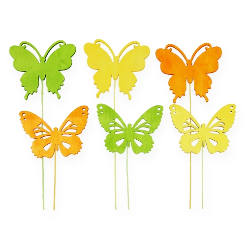 Dekorative sommerfugler på en wire 3-farget 8cm 18stk