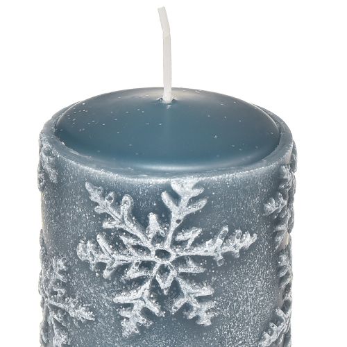 Floristik24 Søylelys blå lys snøflak 100/65mm 4 stk