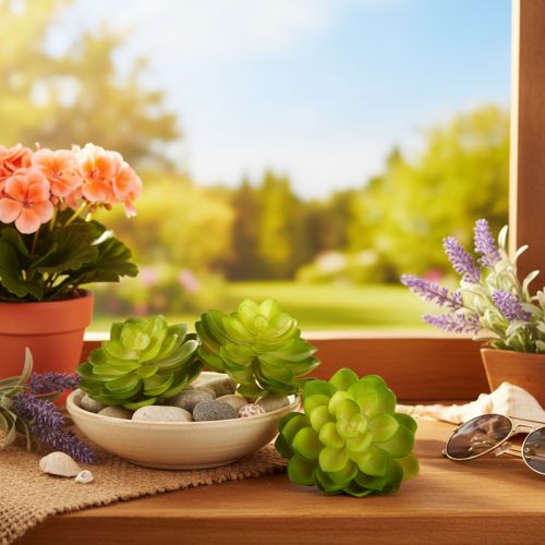 Kunstig sukkulent, grønn, til dekorasjon i bolle eller vase, 10 cm, 4 stk. | Floristik24.no