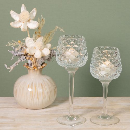 gjenstander Telysholder i glass med kjegleformet base, H19,5/22,5 cm, sett med 2 stk.