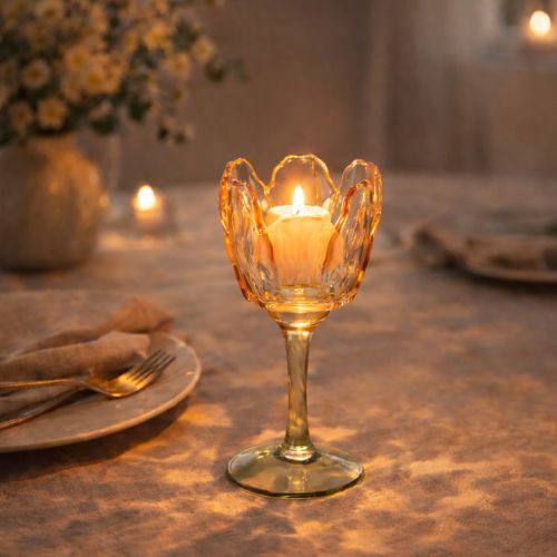 gjenstander Tulipanformet telysholder i glass, vintage-stil, romantisk hjemmedekorasjon, 20 cm