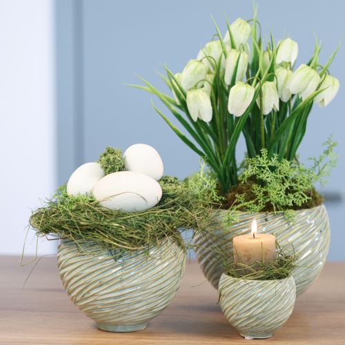 gjenstander Plantekar dekorativ skål keramikk i grønn Ø15cm H11cm 2stk