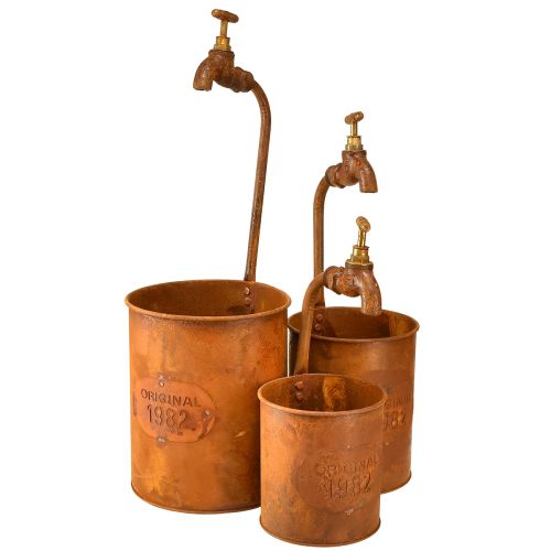 Floristik24 Plantekar patina dekorativt metall med kran H25/37/43cm sett med 3 stk
