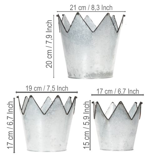 Blomsterpottekrone metall dekorativ sink Ø21,5/19,5/17 cm sett med 3 | Floristik24.no