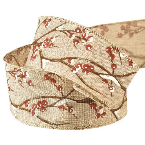 Floristik24 Julebånd vinterrognebær rød hvit B50mm L10m