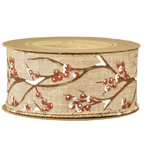 Floristik24 Julebånd vinterrognebær rød hvit B50mm L10m