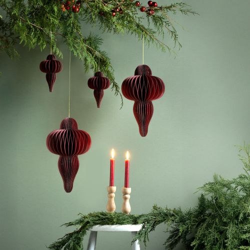 Floristik24 Julepynt i papir, bordeaux, H40 cm, 2 stk.