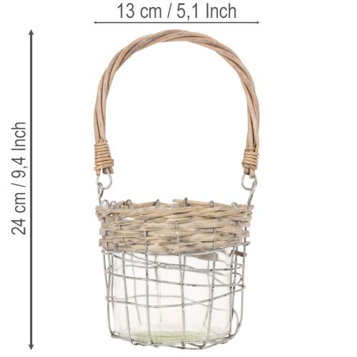 Hengende lyktedekorasjon, metall, glass, piletre, Ø13 cm H12 cm, 2 stk. | Floristik24.no