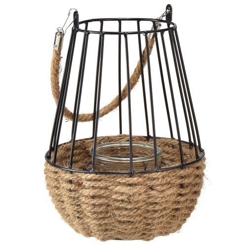 Floristik24 Lykt med håndtak og glass sort natur Ø18cm H22cm