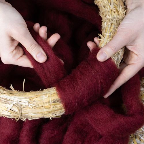 gjenstander Ullbånd, dekorativ ull, mørkerød, 10m ullbånd til blomsterdekorasjon og håndverk