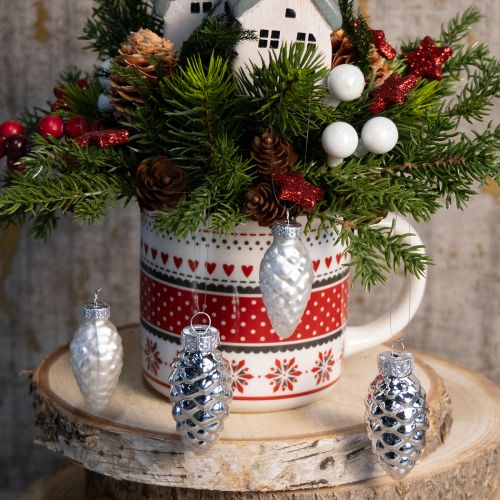 gjenstander Kjegler i glass, sølv, 5 cm, 14 stk.