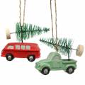 Juletrepyntbil med granrød / grønn 2stk