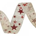 Floristik24 Gavebånd sløyfebånd med stjerner hvit rød 25mm 15m