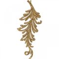 Floristik24 Trevedheng med glitter, dekorative fjær til å henge, julepynt Golden L16cm 6stk