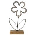 Blomster Metalldekor Sølv Svart Trebunn 15×30cm | Floristik24.no