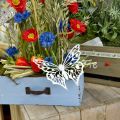 Floristik24 Blomsterplugg sommerfugl, hagedekor i metall, planteplugg shabby chic hvit, sølv L51cm 3stk
