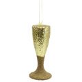 Floristik24 Hanger champagneglass lysgullglitter 15cm nyttårsaften og jul