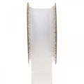 Floristik24 Chiffonbånd hvitt stoffbånd med frynser 40mm 15m