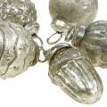 Floristik24 Minitredekorasjoner høstfrukter og -kuler perlemor, antikk sølv ekte glass 3,4–4,4cm 10stk