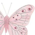 Floristik24 Dekorativ sommerfuglerosa med glimmer 10,5 cm 3stk