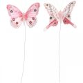 Floristik24 Dekorative sommerfugler rosa fjærsommerfugl på ledning 7,5 cm 6stk