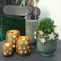 Floristik24 Keramisk plantekasse, borddekor, korrugert plantekasse grønn, brun Ø13,5cm H13cm