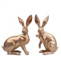 Deco bunny gull sittende par påskeharer H30,5cm 2stk