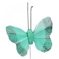 Floristik24 Deco sommerfugl på trådgrønn, blå 5-6cm 24p