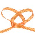 Floristik24 Dekorativt bånd rutet i oransje 1,5 cm 20m