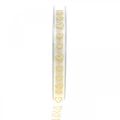 Floristik24 Dekorbånd hvit gavebånd hjerte gull glitter 10mm 20m