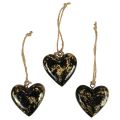 Floristik24 Dekorativ kleshenger tre hjerter dekorasjon natursvart gull 6cm 8stk