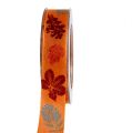 Floristik24 Dekorativt bånd med bladmotiv oransje 25mm 20m
