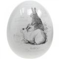 Keramisk egg, påskepynt, påskeegg med kaniner hvit, svart Ø10cm H12cm sett med 2 stk.