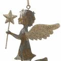 Floristik24 Dekorativ engel med tryllestav for å henge metall gylden, sølv 15,5 cm × 9,5 cm 3 stk.