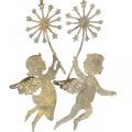 Floristik24 Engel med løvetann, julepynt, dekorativt anheng, metalldekorasjon gyllen antikk look H16/15cm 4stk
