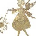 Floristik24 Dekorativ engel med løvetann, adventsdekorasjon av metall, juleengel gyllent antikt utseende H21cm