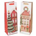 Floristik24 Gavepose flaske julehus og juletre 36cm 2 stk