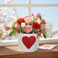 Hvit blomsterpotte med rødt hjerte, plantekasse, Ø18 cm H13,5 cm | Floristik24.no