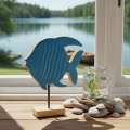 Trefigur av fisk, maritim dekorasjon, håndlaget borddekorasjon til stue, 22 cm | Floristik24.no