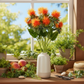 Kunstig oransje saflor som kunstig blomst til vaser og dekorasjon, 55 cm, 4 stk. | Floristik24.no