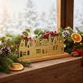 Hussilhuettdekorasjon advent på trebase 29 cm | Floristik24.no