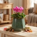 Blomsterpotte keramisk plantekasse grønn sekskant Ø10cm H9cm | Floristik24.no