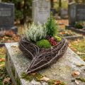 Flettet vinplantehjerte, naturlig, 15x23x5cm, dekorative hjerter til gravdekorasjoner og minneblomsterdekorasjoner, sett med 4 | Floristik24.no